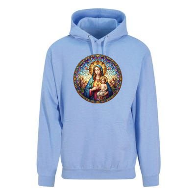 Mother Mary Stained Glass Collection: Sacred Heart Of Mary And Jesus Unisex Surf Hoodie