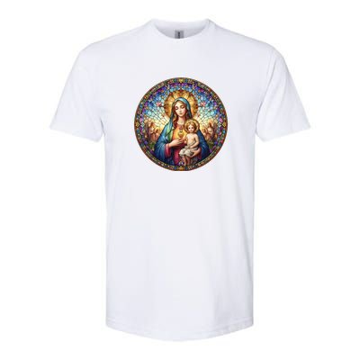 Mother Mary Stained Glass Collection: Sacred Heart Of Mary And Jesus Softstyle® CVC T-Shirt