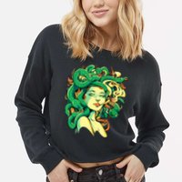 Medusa Marijuana Stoner Cropped Pullover Crew