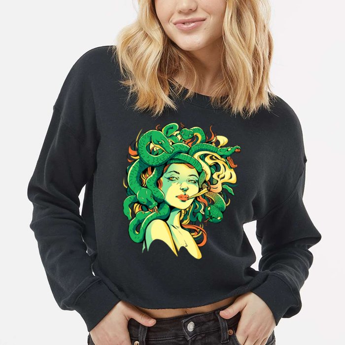 Medusa Marijuana Stoner Cropped Pullover Crew