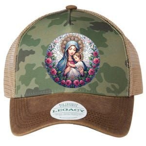 Mother Mary Stained Glass Collection: Roses Mary And Jesus Catholic Christian Legacy Tie Dye Trucker Hat