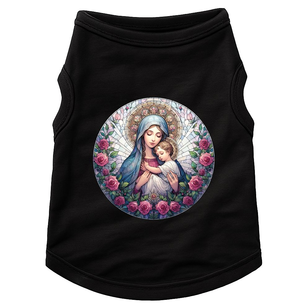 Mother Mary Stained Glass Collection: Roses Mary And Jesus Catholic Christian Doggie Tank