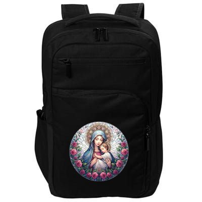 Mother Mary Stained Glass Collection: Roses Mary And Jesus Catholic Christian Impact Tech Backpack