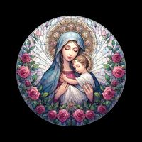 Mother Mary Stained Glass Collection: Roses Mary And Jesus Catholic Christian Button