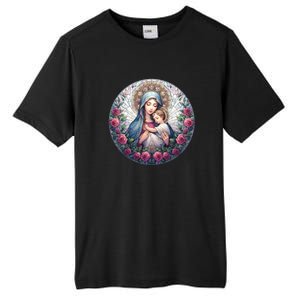 Mother Mary Stained Glass Collection: Roses Mary And Jesus Catholic Christian Tall Fusion ChromaSoft Performance T-Shirt