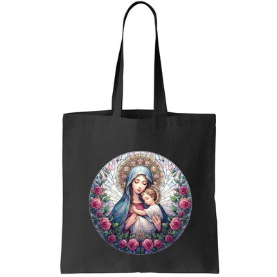 Mother Mary Stained Glass Collection: Roses Mary And Jesus Catholic Christian Bag