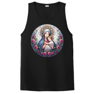 Mother Mary Stained Glass Collection: Roses Mary And Jesus Catholic Christian PosiCharge Competitor Tank