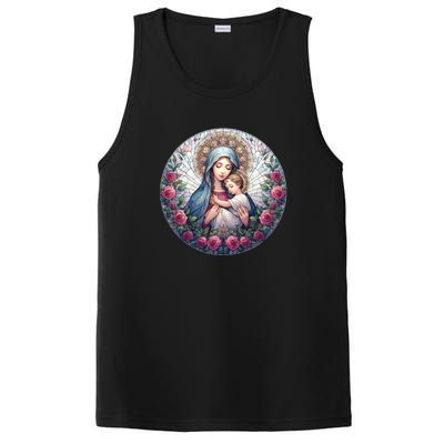 Mother Mary Stained Glass Collection: Roses Mary And Jesus Catholic Christian PosiCharge Competitor Tank