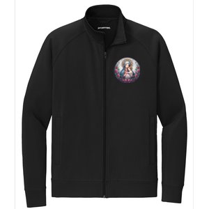 Mother Mary Stained Glass Collection: Roses Mary And Jesus Catholic Christian Stretch Full-Zip Cadet Jacket