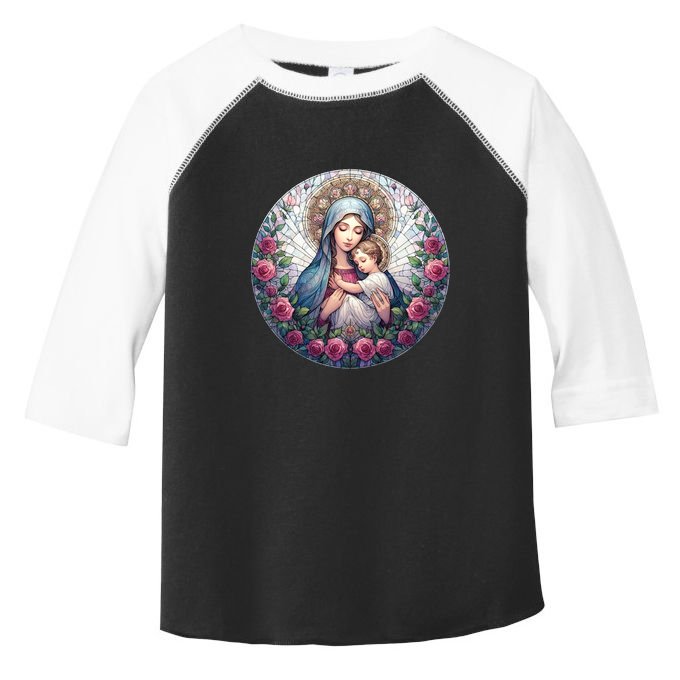 Mother Mary Stained Glass Collection: Roses Mary And Jesus Catholic Christian Toddler Fine Jersey T-Shirt