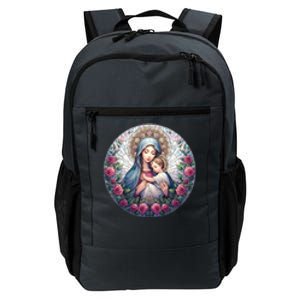 Mother Mary Stained Glass Collection: Roses Mary And Jesus Catholic Christian Daily Commute Backpack