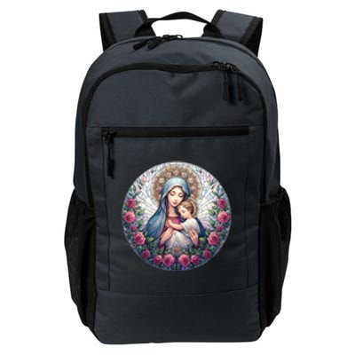 Mother Mary Stained Glass Collection: Roses Mary And Jesus Catholic Christian Daily Commute Backpack