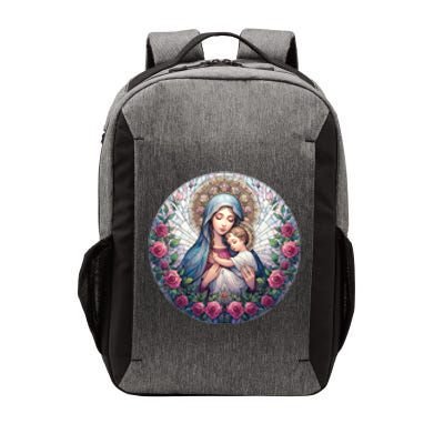 Mother Mary Stained Glass Collection: Roses Mary And Jesus Catholic Christian Vector Backpack