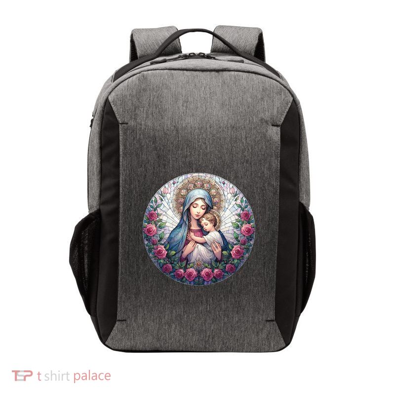 Mother Mary Stained Glass Collection: Roses Mary And Jesus Catholic Christian Vector Backpack