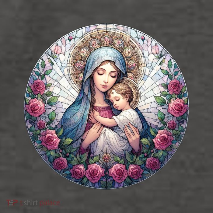Mother Mary Stained Glass Collection: Roses Mary And Jesus Catholic Christian Vector Backpack