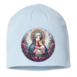 Mother Mary Stained Glass Collection: Roses Mary And Jesus Catholic Christian Sustainable Beanie