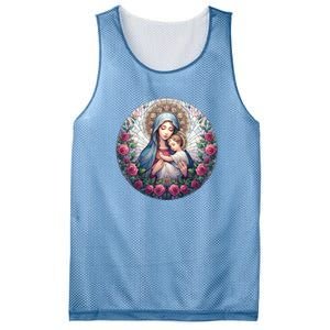 Mother Mary Stained Glass Collection: Roses Mary And Jesus Catholic Christian Mesh Reversible Basketball Jersey Tank