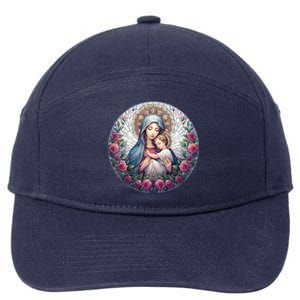 Mother Mary Stained Glass Collection: Roses Mary And Jesus Catholic Christian 7-Panel Snapback Hat