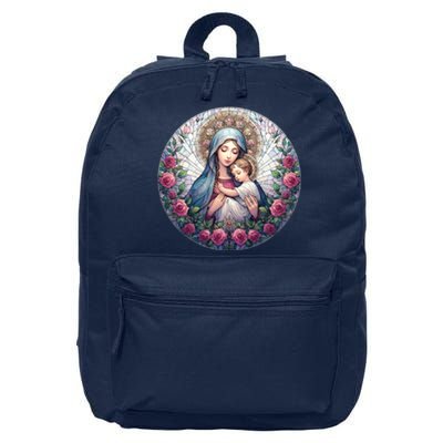 Mother Mary Stained Glass Collection: Roses Mary And Jesus Catholic Christian 16 in Basic Backpack