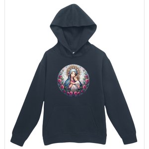 Mother Mary Stained Glass Collection: Roses Mary And Jesus Catholic Christian Urban Pullover Hoodie