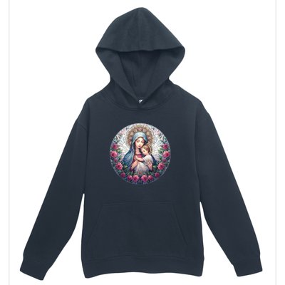 Mother Mary Stained Glass Collection: Roses Mary And Jesus Catholic Christian Urban Pullover Hoodie