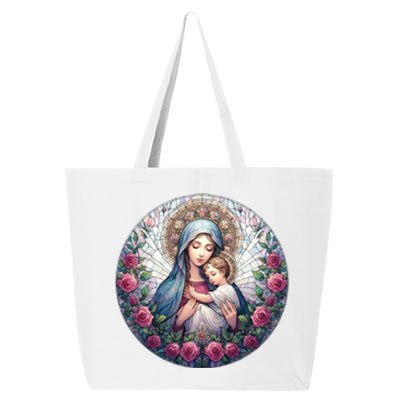 Mother Mary Stained Glass Collection: Roses Mary And Jesus Catholic Christian 25L Jumbo Tote