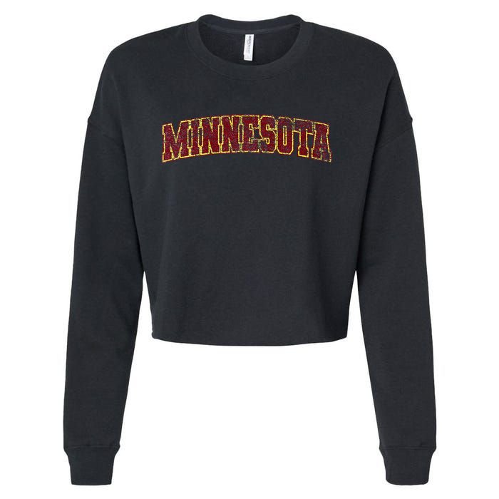Minnesota Mn State Varsity Style Faded Design Cropped Pullover Crew