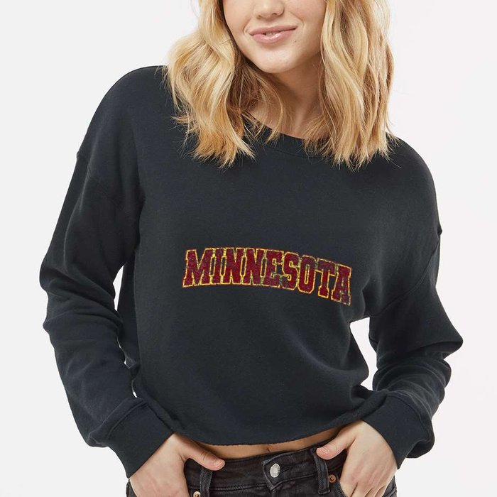 Minnesota Mn State Varsity Style Faded Design Cropped Pullover Crew