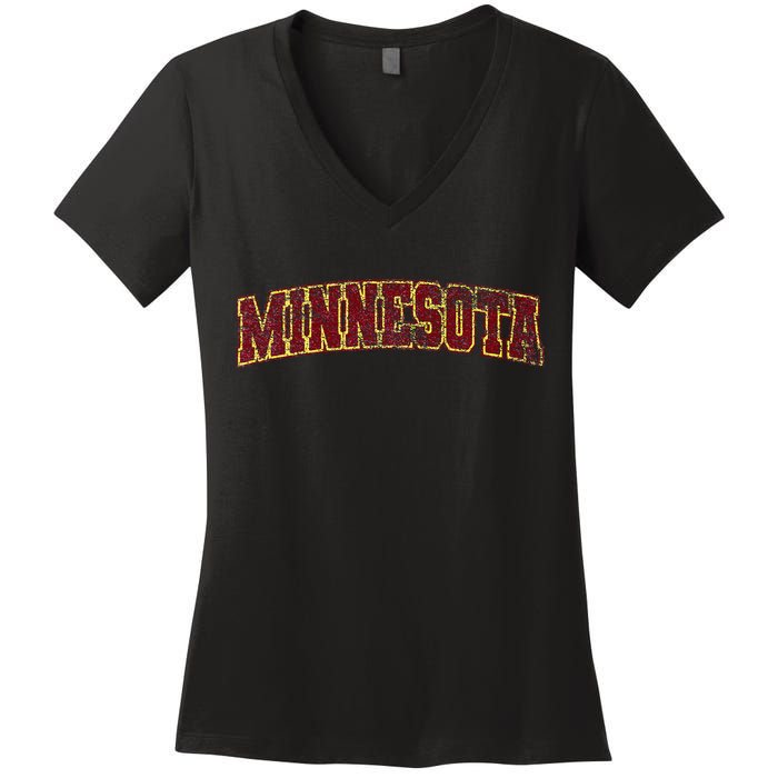 Minnesota Mn State Varsity Style Faded Design Women's V-Neck T-Shirt