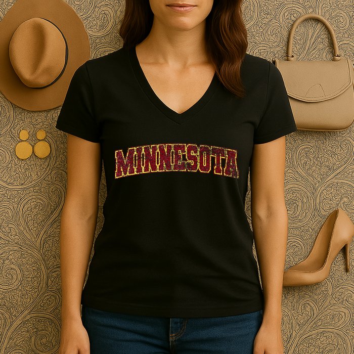 Minnesota Mn State Varsity Style Faded Design Women's V-Neck T-Shirt