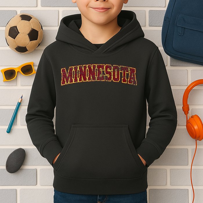 Minnesota Mn State Varsity Style Faded Design Kids Hoodie