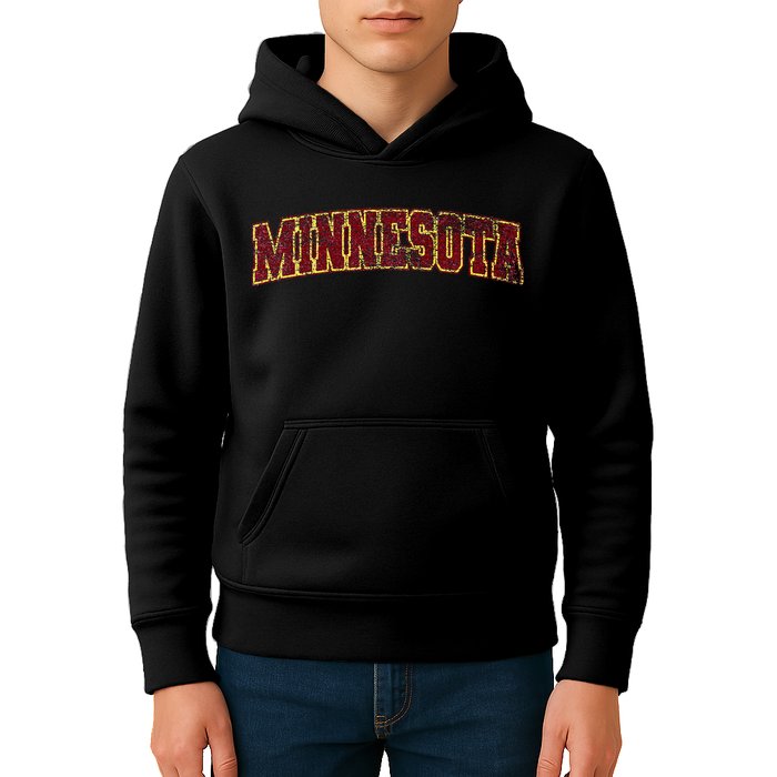 Minnesota Mn State Varsity Style Faded Design Kids Hoodie