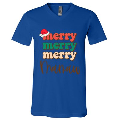 Merry Mamaw Santa Claus Hat Funny Family Christmas Pajama Meaningful Gift V-Neck T-Shirt