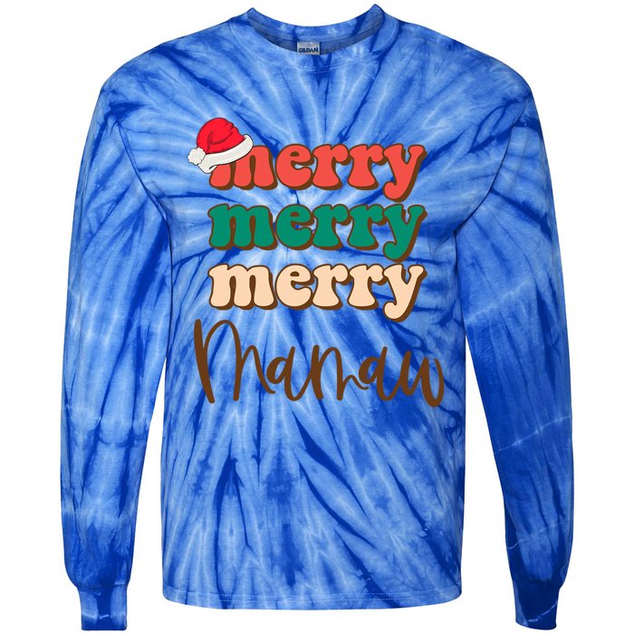 Merry Mamaw Santa Claus Hat Funny Family Christmas Pajama Meaningful Gift Tie-Dye Long Sleeve Shirt