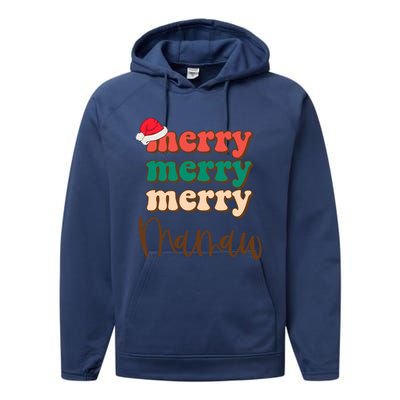 Merry Mamaw Santa Claus Hat Funny Family Christmas Pajama Meaningful Gift Performance Fleece Hoodie