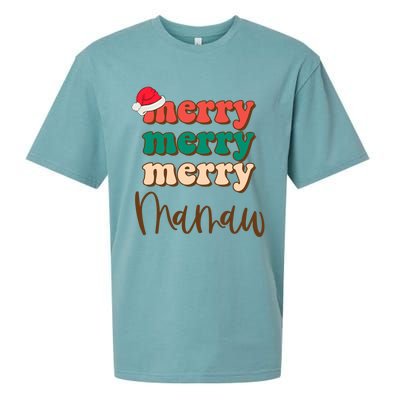 Merry Mamaw Santa Claus Hat Funny Family Christmas Pajama Meaningful Gift Sueded Cloud Jersey T-Shirt