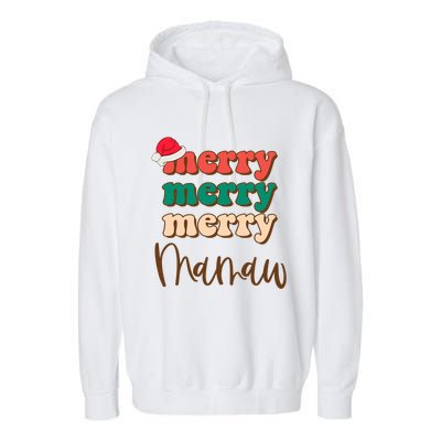 Merry Mamaw Santa Claus Hat Funny Family Christmas Pajama Meaningful Gift Garment-Dyed Fleece Hoodie