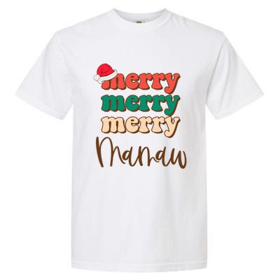 Merry Mamaw Santa Claus Hat Funny Family Christmas Pajama Meaningful Gift Garment-Dyed Heavyweight T-Shirt