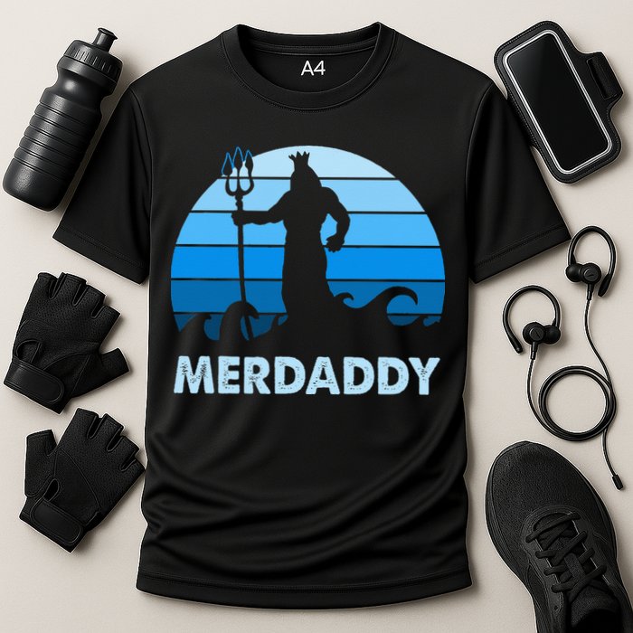 Merdaddy Mermaid Security Merman Daddy Fathers Day Swimmer Cooling Performance Crew T-Shirt