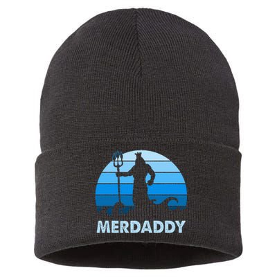 Merdaddy Mermaid Security Merman Daddy Fathers Day Swimmer Sustainable Knit Beanie