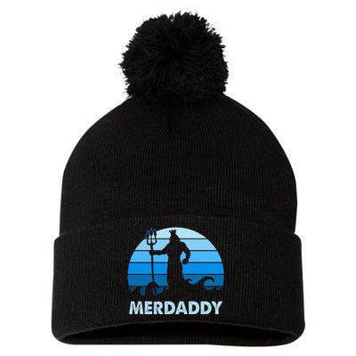 Merdaddy Mermaid Security Merman Daddy Fathers Day Swimmer Pom Pom 12in Knit Beanie