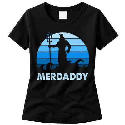 Merdaddy Mermaid Security Merman Daddy Fathers Day Swimmer Womens T-Shirt