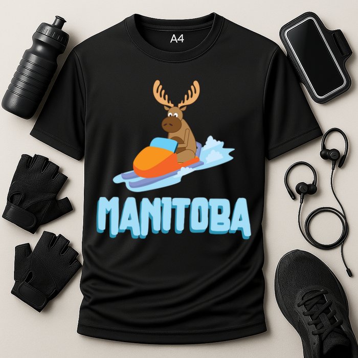 Manitoba Moose Snowmobile Sled Gift For Riders Great Gift Cooling Performance Crew T-Shirt