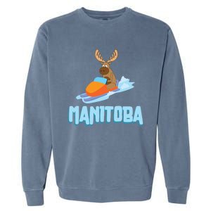 Manitoba Moose Snowmobile Sled Gift For Riders Great Gift Garment-Dyed Sweatshirt