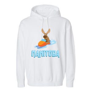 Manitoba Moose Snowmobile Sled Gift For Riders Great Gift Garment-Dyed Fleece Hoodie