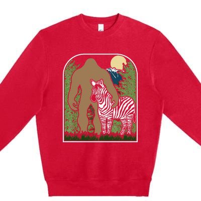 Mount Mt Si Forest Bigfoot Protecting Zebra Premium Crewneck Sweatshirt