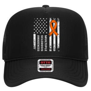 MS Multiple Sclerosis Awareness Orange Ribbon High Crown Mesh Back Trucker Hat