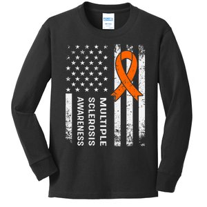 MS Multiple Sclerosis Awareness Orange Ribbon Kids Long Sleeve Shirt