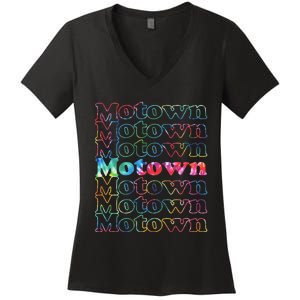 Motown Music Tie Dye Women's V-Neck T-Shirt