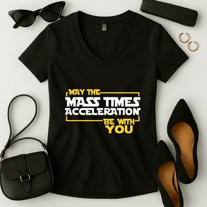 May Mass Times Acceleration Be With You Science Women's V-Neck T-Shirt